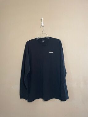 PINK Victoria's Secret Black Long Sleeve Tee with Chest Logo SZ L